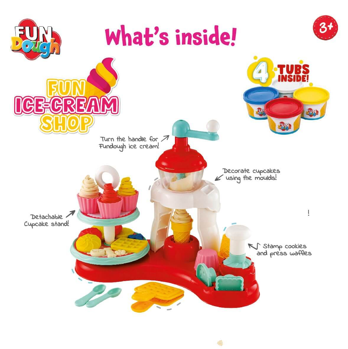 Funskool Fun Dough Ice Cream Shop Playset with 4 Dough Tubs