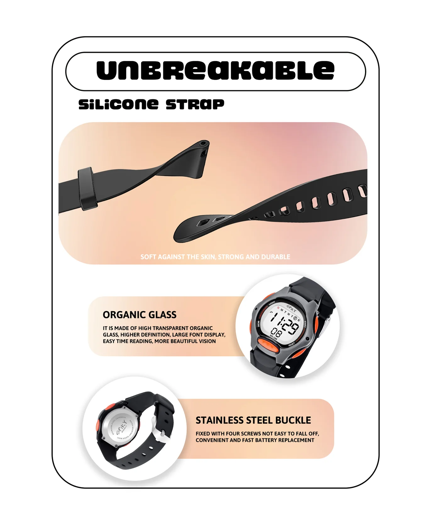 Spiky Spkeva2 Round Digital Kids Sports Watch