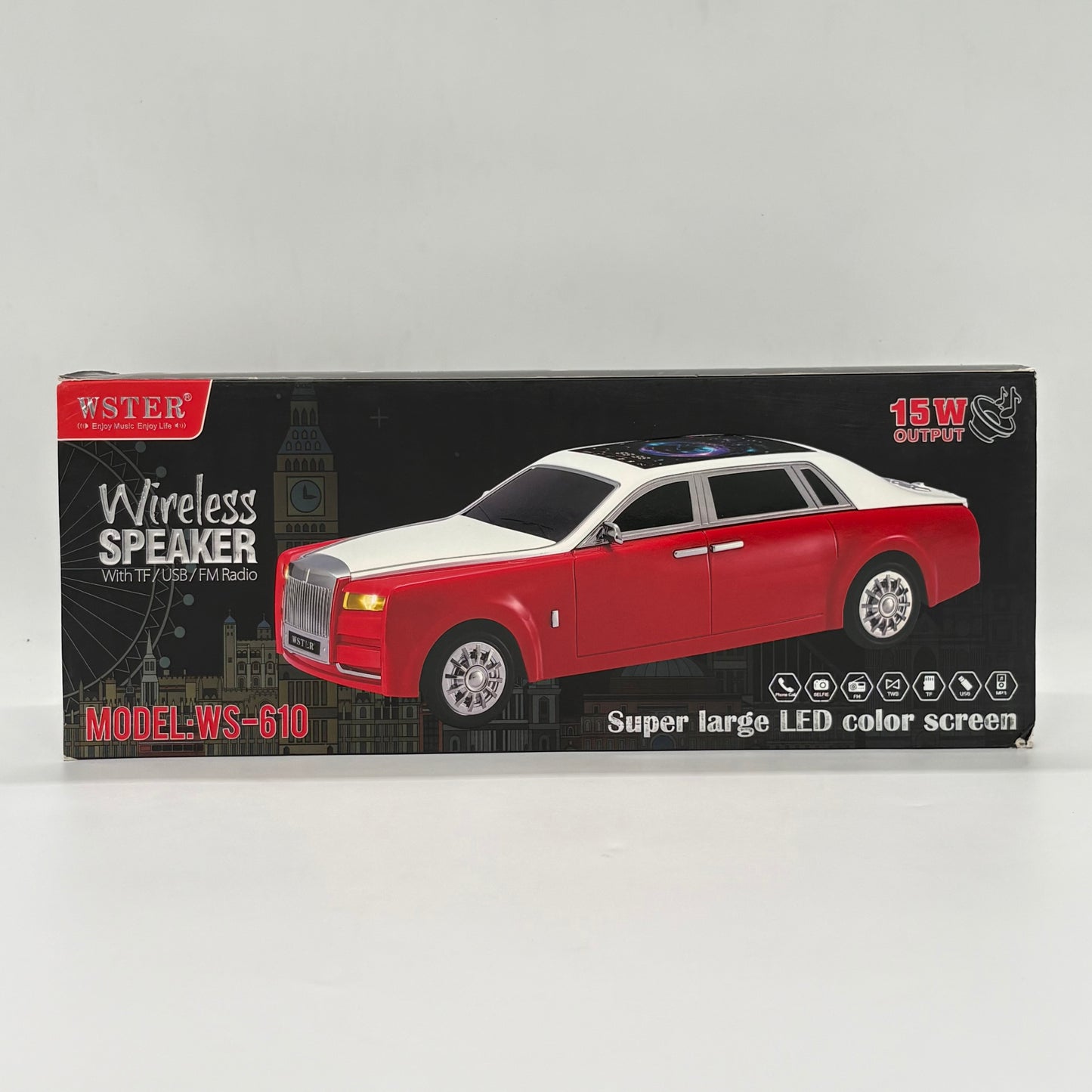 WSTER WS-610 Car Shape Bluetooth Speaker with LED Screen and FM Radio