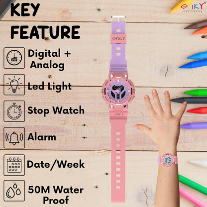 Spiky Eva A31 Kids Sports Watch – Digital + Analog, 50M Water Resistant