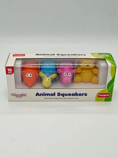 Giggles Funskool,Animal Squeakers(Pack of 4),Multicolour Animal Squeakers,Stimulates Senses,Natural Squeaking Sound,3 Months and Above,Infant Toys