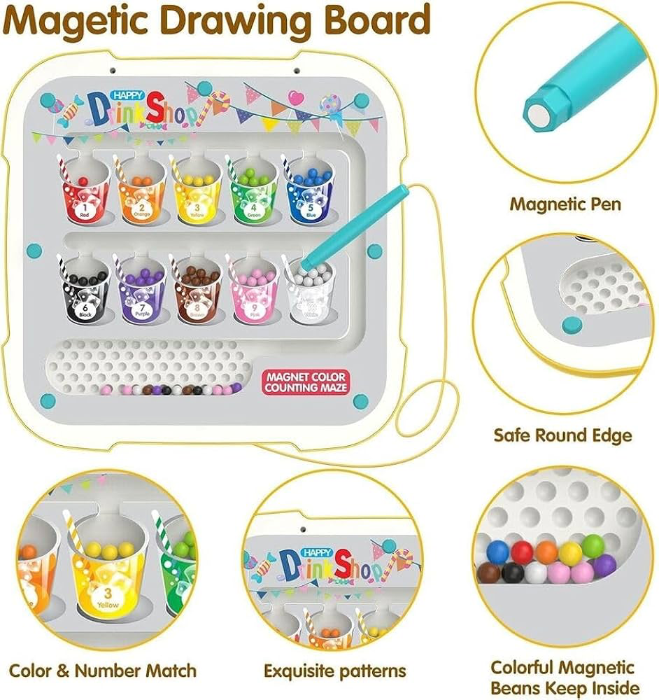 2 in 1 Magnetic Drawing Board with Color & Number Counting Maze
