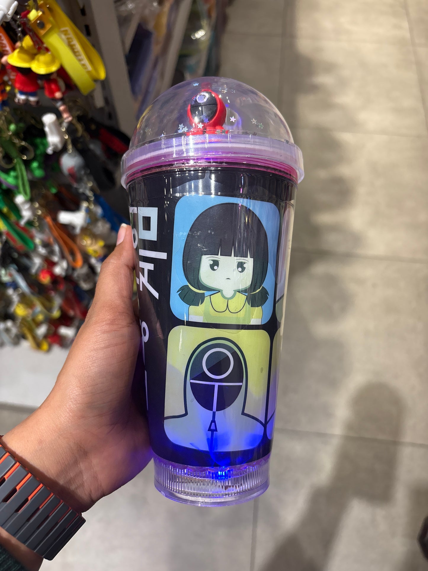 Space and Squid game Theme Sipper, Astronaut Water Bottle Sipper//Acrylic Sipper with Straw // Stylish Space Design Tumbler,Ice Look Astroanut Sipper with light