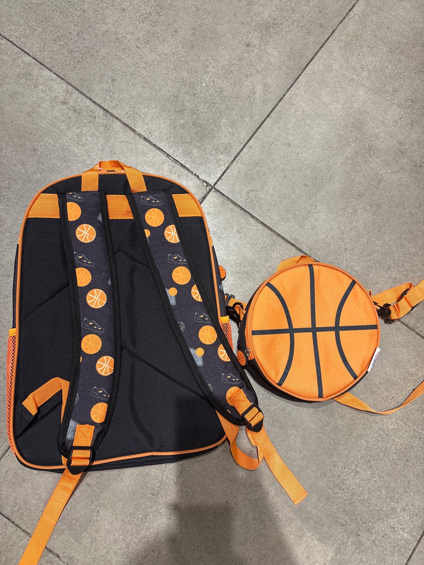 Basketball Print School Bag with Detachable Pouch