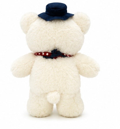 Furry Bear with Bow and and Cap 40 Cm