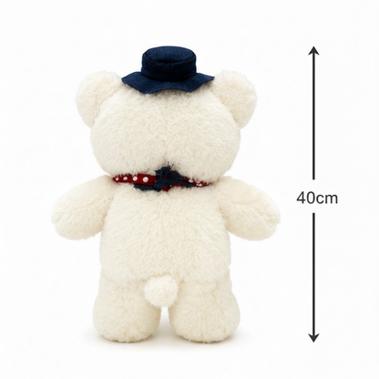Furry Bear with Bow and and Cap 40 Cm