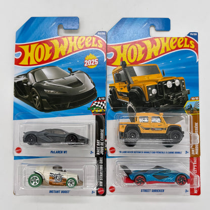 Hot Wheels 1:64 Die-Cast Set of 4 - McLaren W1, Land Rover Defender Double Cab, Street Shrieker, Instant Boost