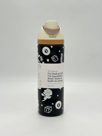 Floral Design Insulated Water Bottle – Dual-Sip Stainless Steel Bottle with Locking Lid 710 ml