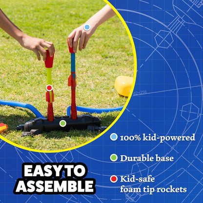 Stomp Rocket Original Dueling Rocket Launcher with 4 Flying Rockets|Soars 200Ft |Multi-Player Adjustable Launcher Stand|Outdoor Toy|Gift for Boys & Girls Age 5+|Original Now Made in India