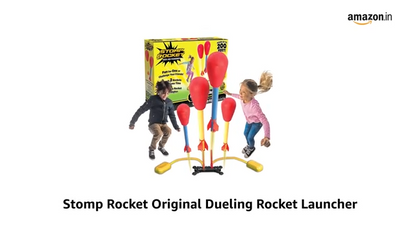 Stomp Rocket Original Dueling Rocket Launcher with 4 Flying Rockets|Soars 200Ft |Multi-Player Adjustable Launcher Stand|Outdoor Toy|Gift for Boys & Girls Age 5+|Original Now Made in India