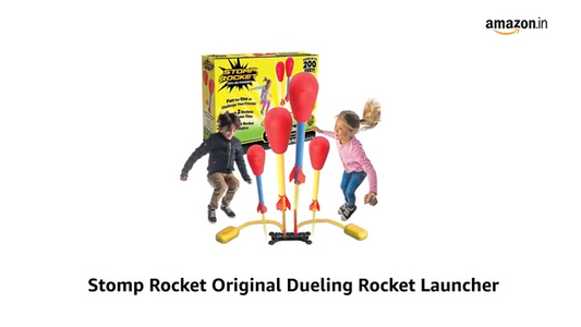 Stomp Rocket Original Dueling Rocket Launcher with 4 Flying Rockets|Soars 200Ft |Multi-Player Adjustable Launcher Stand|Outdoor Toy|Gift for Boys & Girls Age 5+|Original Now Made in India