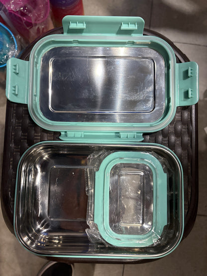 Mint Big Rectangle Steel Lunch Box – Large Capacity Tiffin (Mixed Characters)
