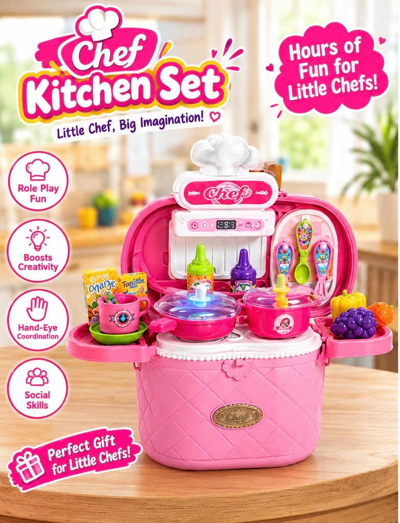Chef 2-in-1 Kitchen Play Set for Kids, 29 Pcs with Carry Case