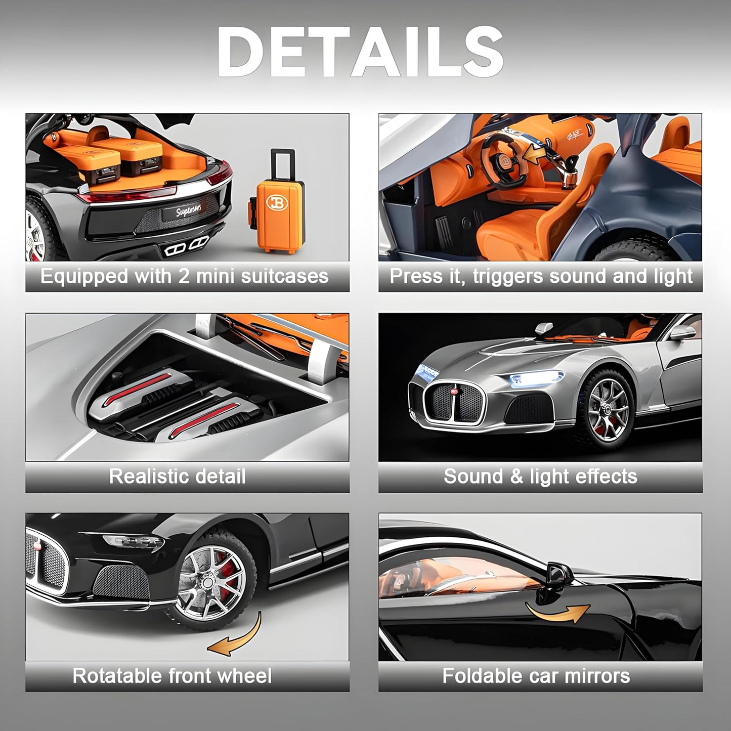 Die-cast 1:24 Scale Alloy Supercar Model with Pull-Back Function & Openable Doors