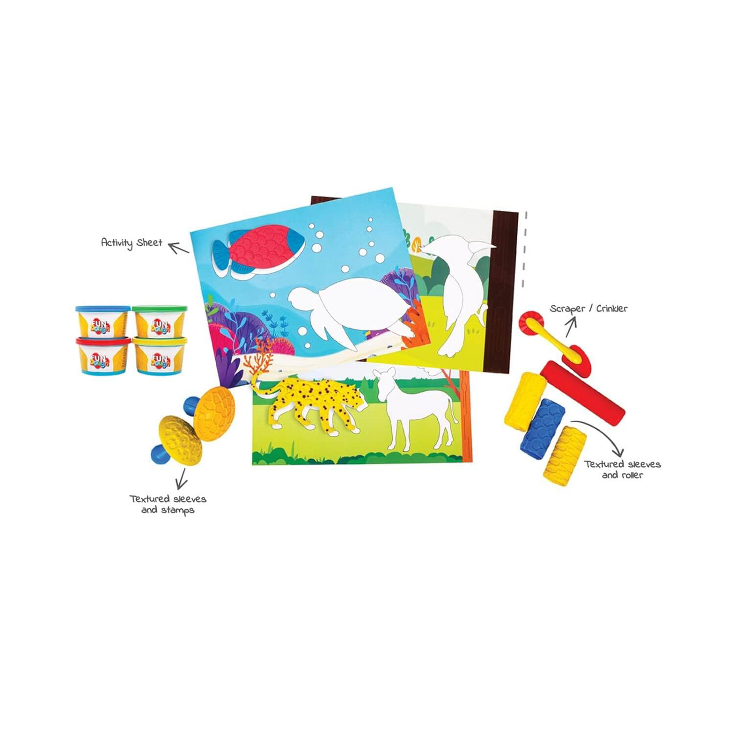 Funskool Fun Dough Roll & Stamp – Textured Roller & Stamp Clay Kit for Kids Ages 3+