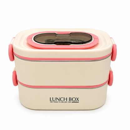 Two Layers Stainless Steel Lunch Box with Spoon