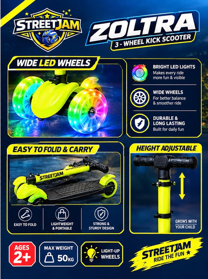 StreetJam Zoltra 3-Wheel LED Kids Scooter