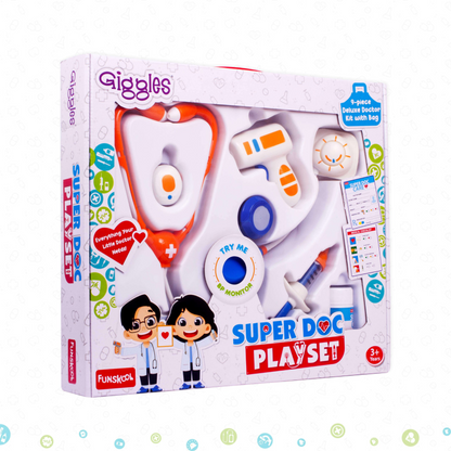 Giggles Super Doctor Playset (9 pcs Deluxe Doctor Kit with Bag)