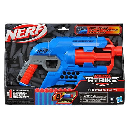 NERF Alpha Strike Hammerstorm Blaster with Hammer-Priming Action, 8-Dart Drum, 8 Darts, Multicolor, 8Y+