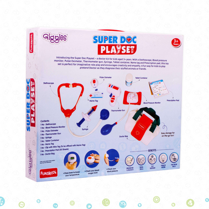 Giggles Super Doctor Playset (9 pcs Deluxe Doctor Kit with Bag)