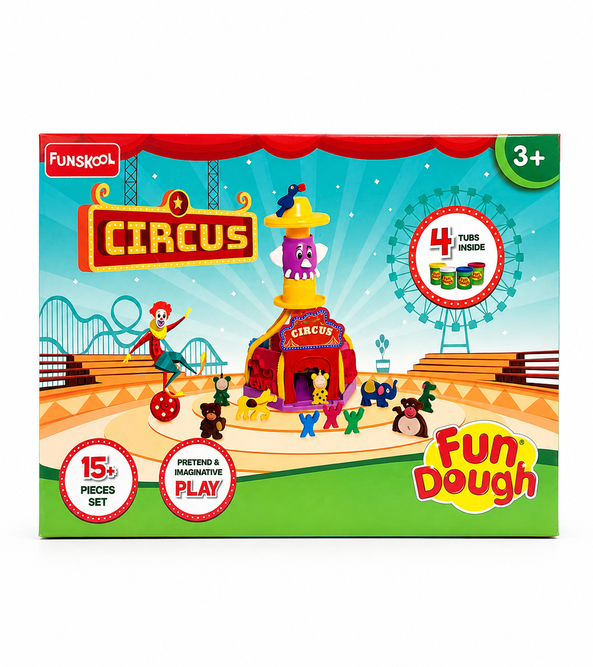 Funskool Fun Dough Circus Playset - 15+ Pieces with 4 Dough Tubs