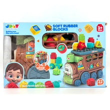 Soft Rubber Blocks Train Toy – 22 Pcs 2-in-1 Storage & Build Set