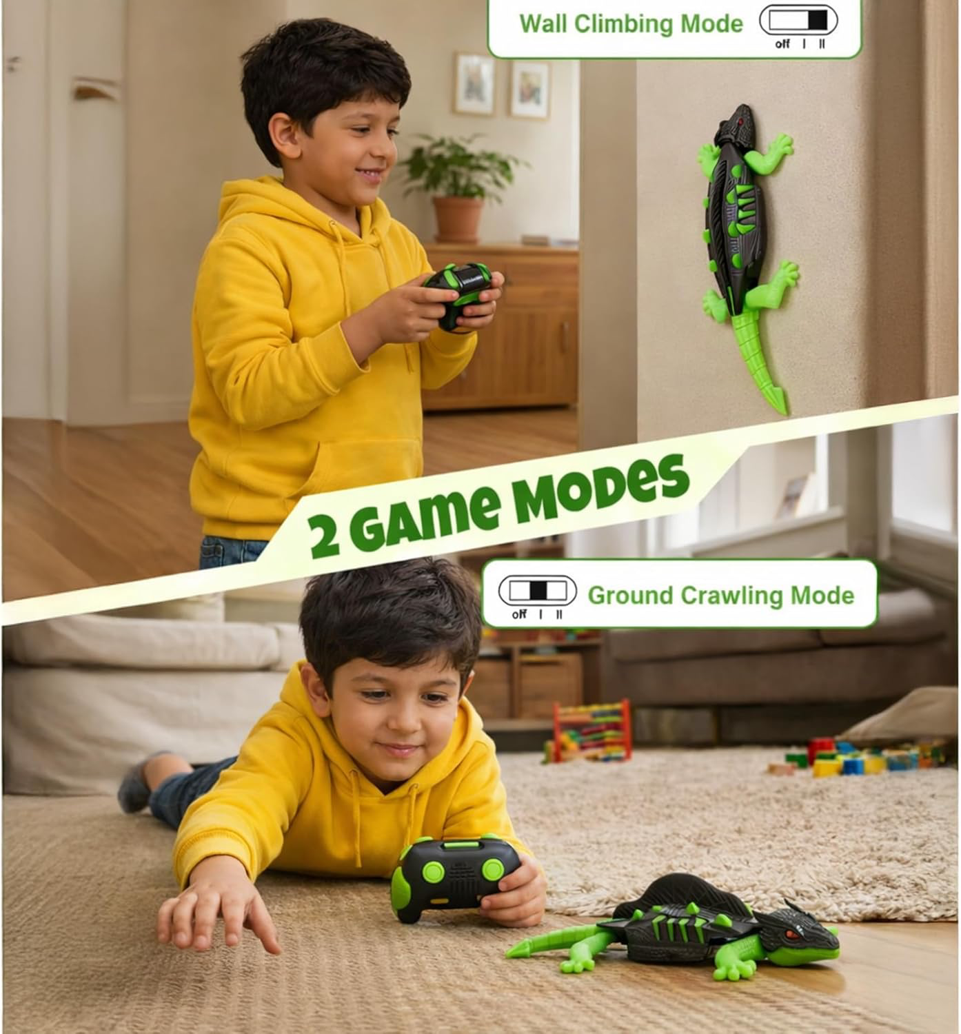 RC Wall Crawler Lizard Toy with Fluorescent Glow and 2 Game Modes