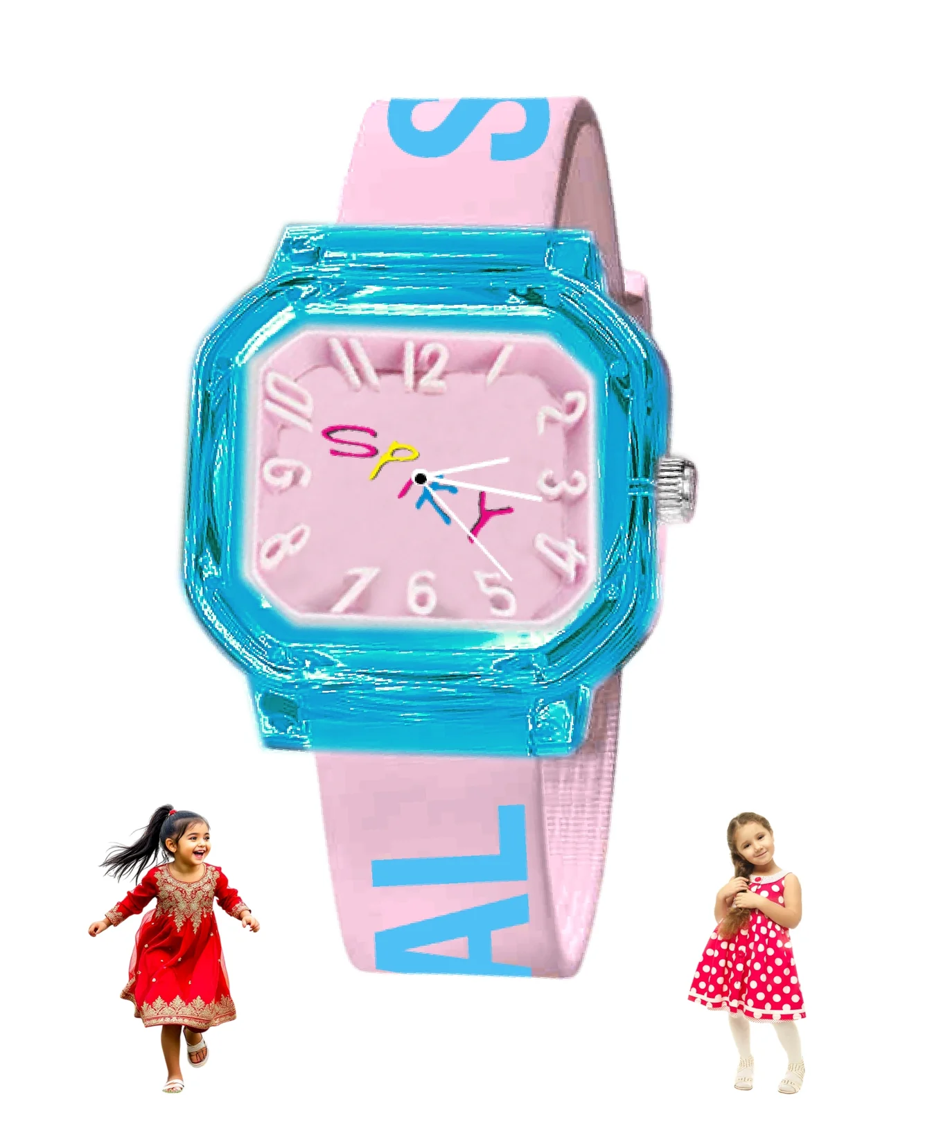 Spiky Square Analog Watch with Typography Strap