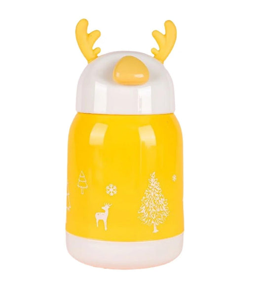 IndusBay® 1 Piece, 380 ML Leakproof Glass Bottle with Cover HeatProof Thermal Cup Portable Travel Mug Cute Glass Water Bottle for Kids, Yellow