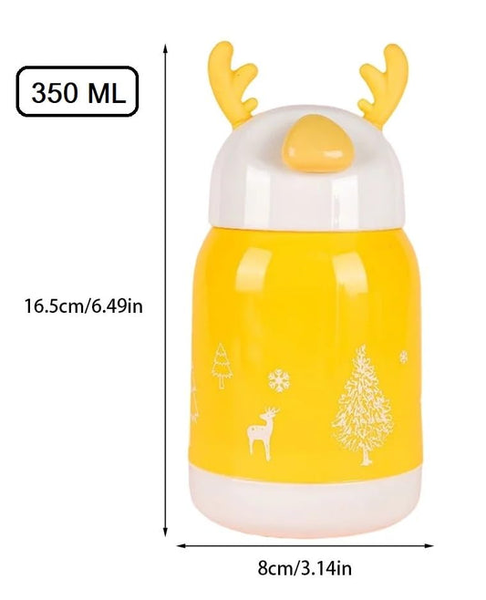 IndusBay® 1 Piece, 380 ML Leakproof Glass Bottle with Cover HeatProof Thermal Cup Portable Travel Mug Cute Glass Water Bottle for Kids, Yellow