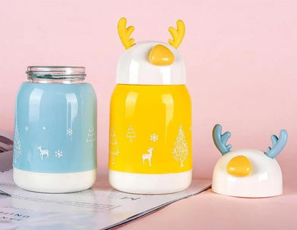 IndusBay® 1 Piece, 380 ML Leakproof Glass Bottle with Cover HeatProof Thermal Cup Portable Travel Mug Cute Glass Water Bottle for Kids, Yellow