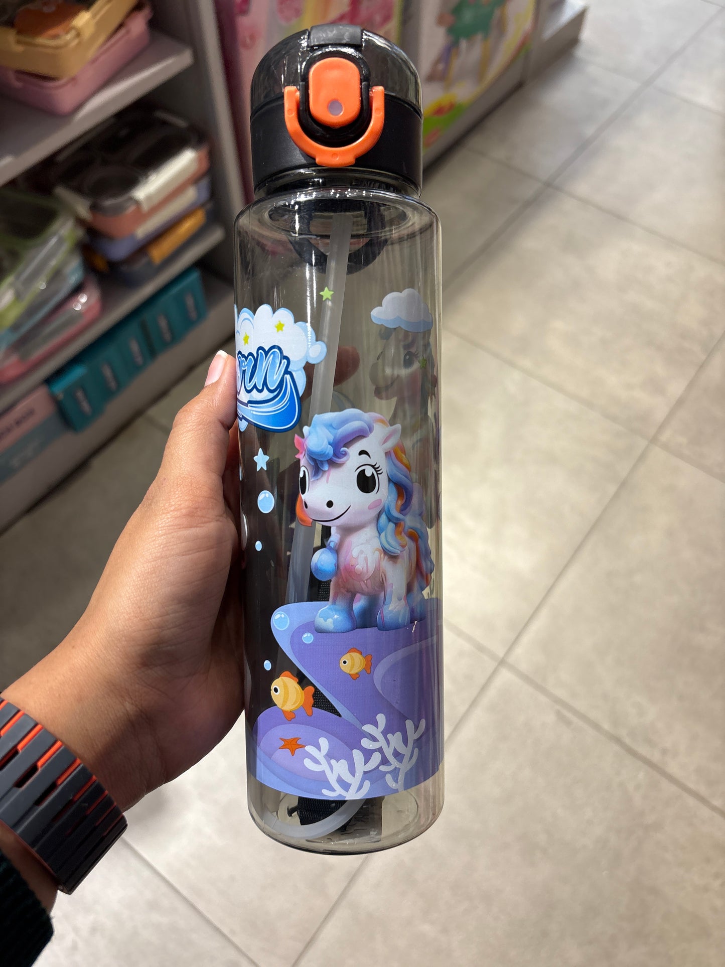 Unicorn Plastic Sipper Bottle Flip Cap Water Bottle with Straw 700ml