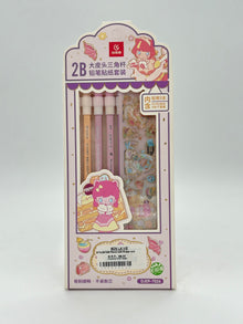 2B Triangle Grip Pencil Set with Eraser and Sticker Sheet