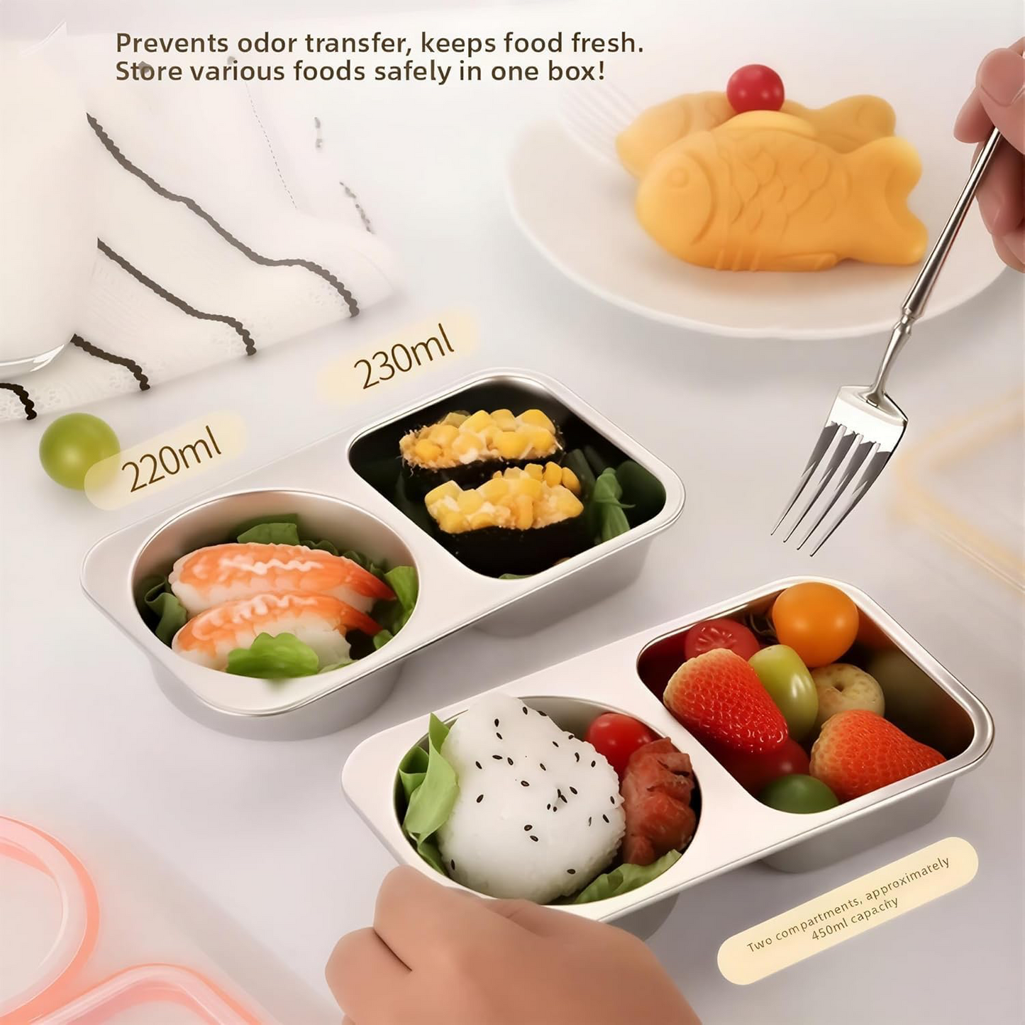 Stainless Steel 2-Compartment Snack & Lunch Box (450ml)