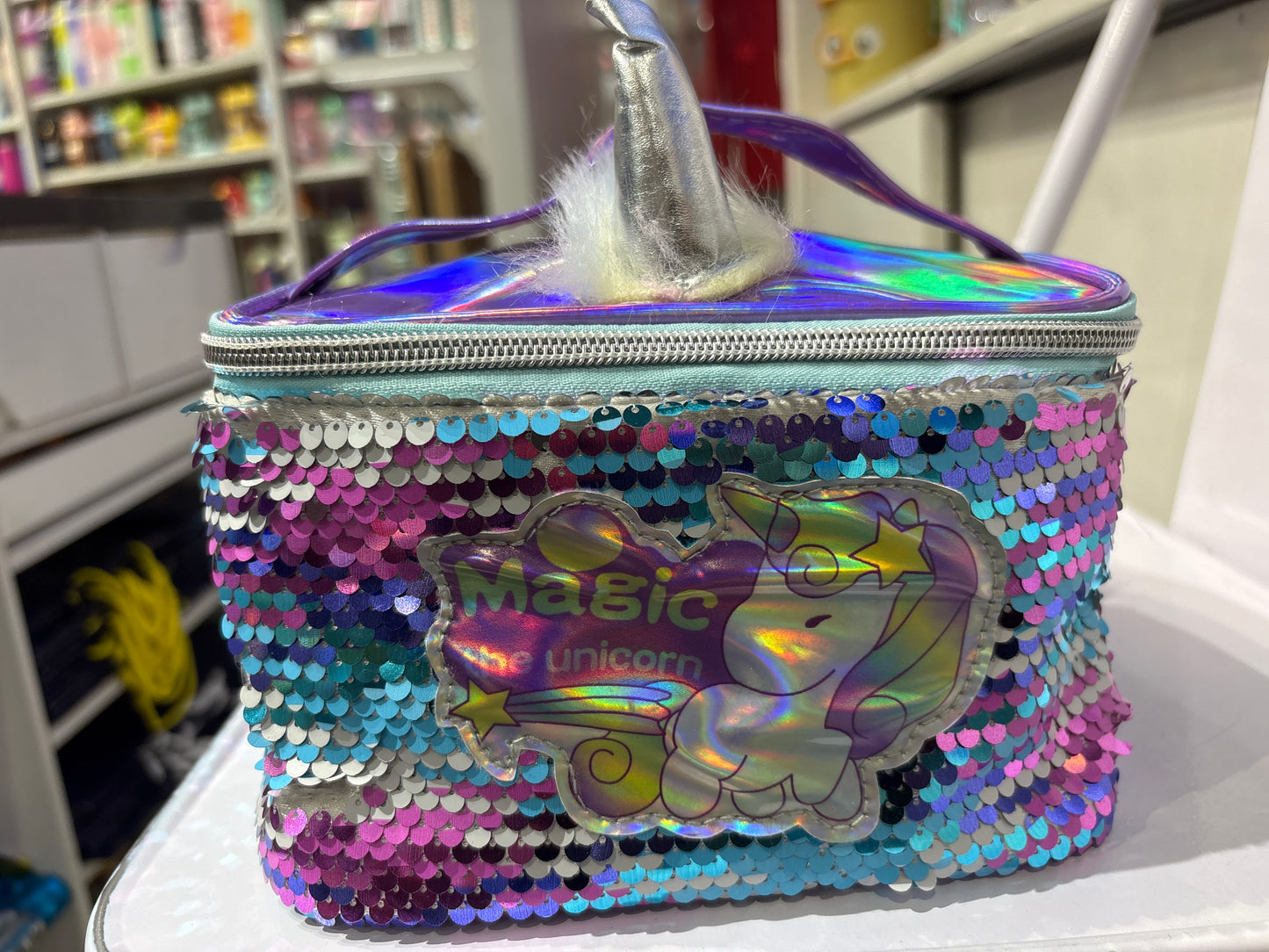 Magic Unicorn Sequin Cosmetic Pouch with Horn