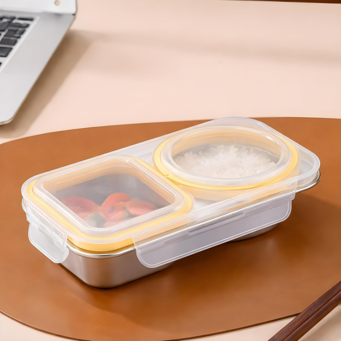 Stainless Steel 2-Compartment Snack & Lunch Box (450ml)