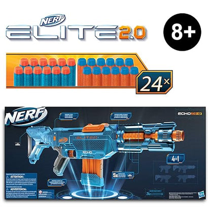 Nerf Elite 2.0 Echo CS-10 Blaster -- 24 Official Nerf Darts, 10-Dart Clip, Removable Stock and Barrel Extension, 8Y+