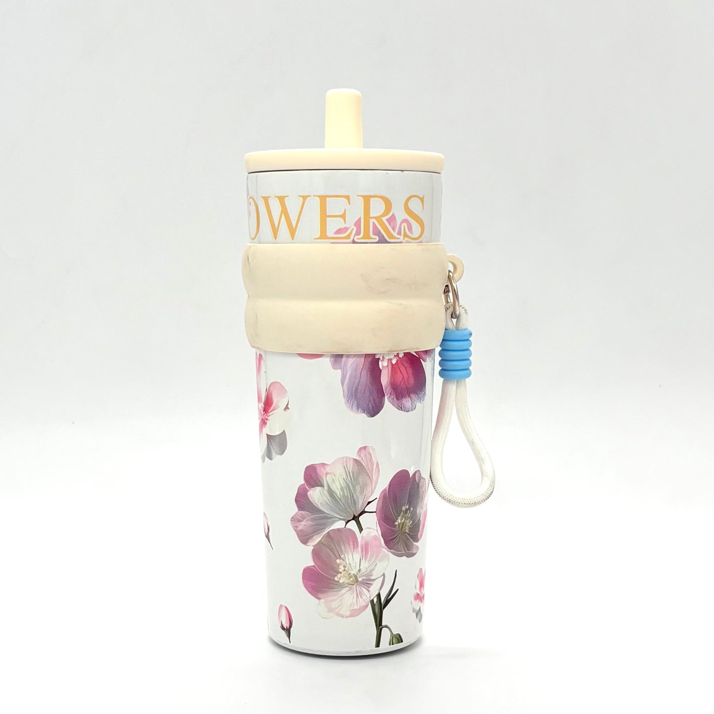 Insulated Flower Print Tumbler with Straw – 710ml
