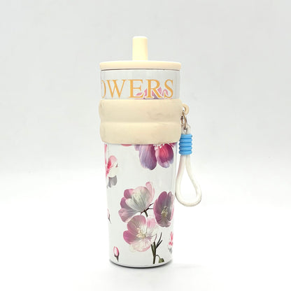 Insulated Flower Print Tumbler with Straw – 710ml