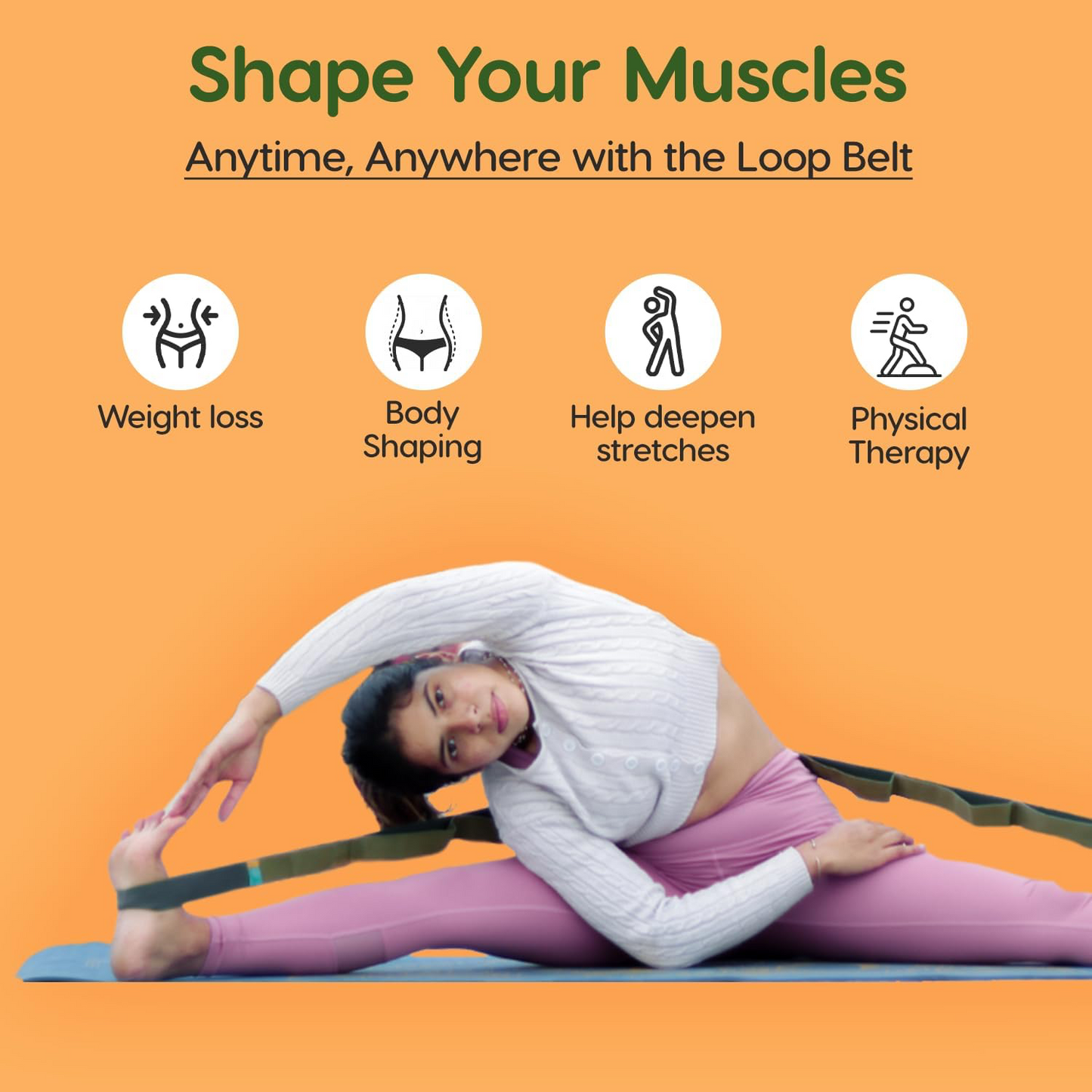 Multi-Loop Yoga Stretch Strap Belt - Flexibility & Resistance Training Band