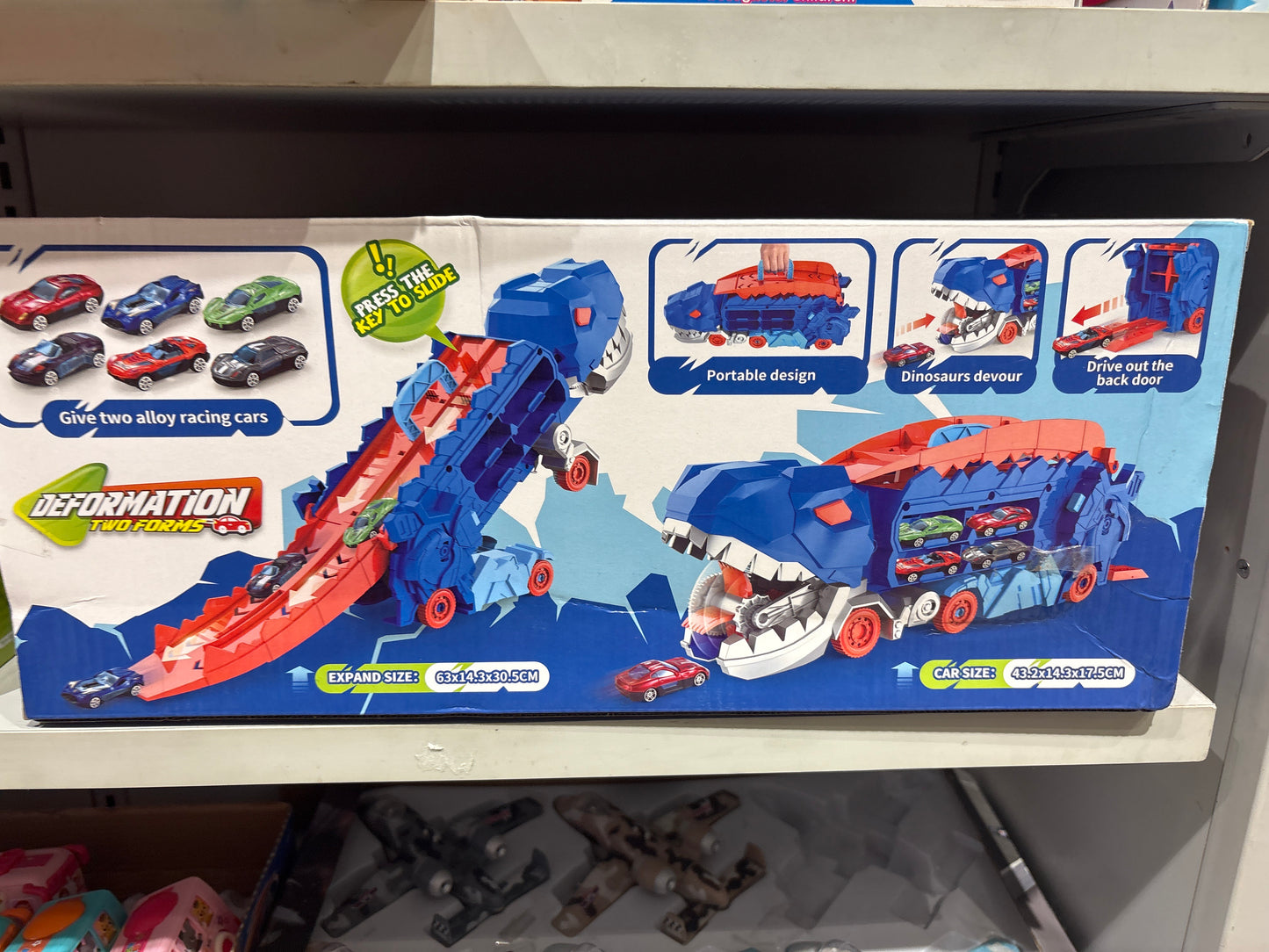 Dinosaur Deformation Truck Car Storage Playset with 2 Alloy Racing Cars