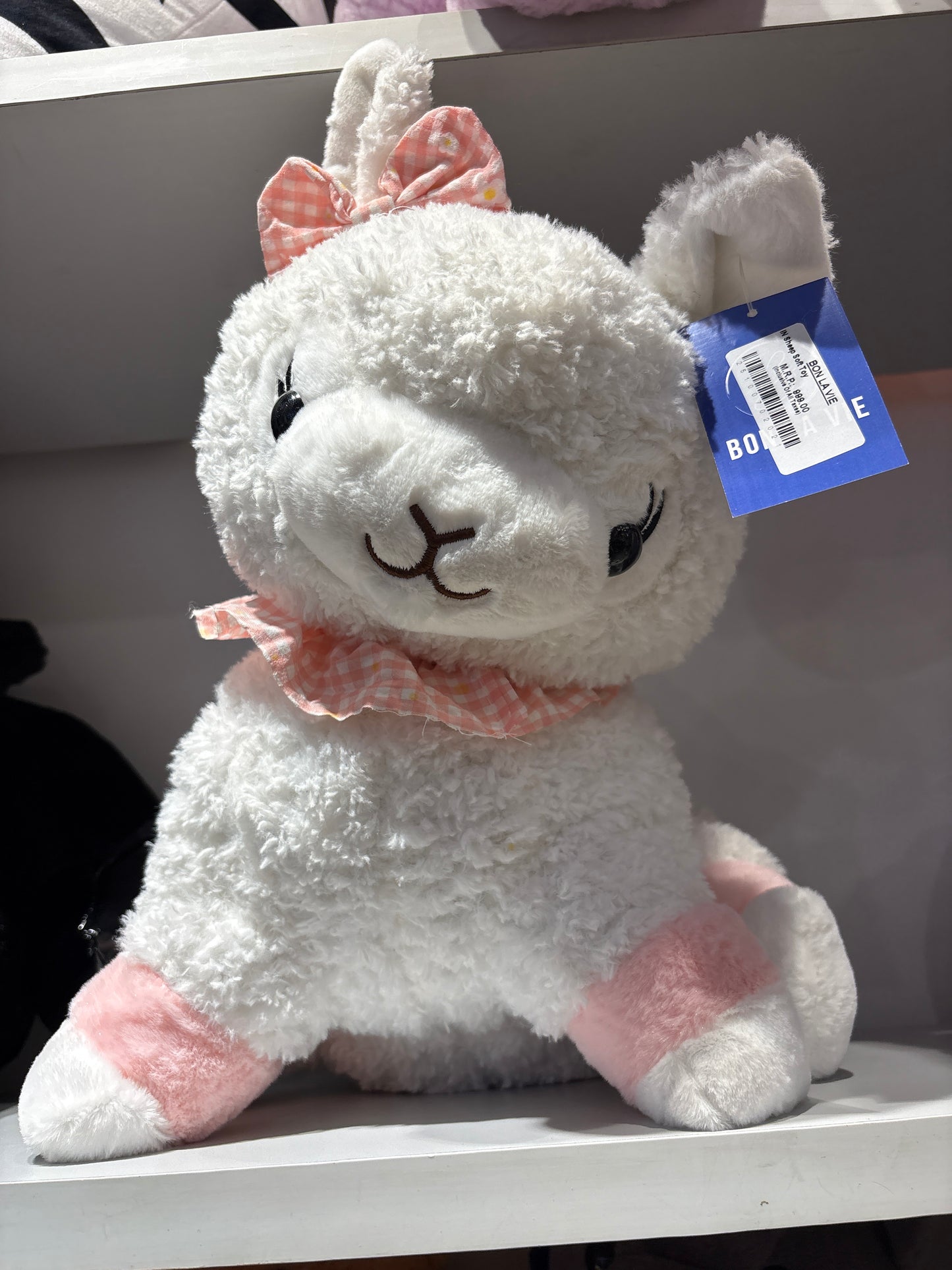 Adorable Fluffy Sheep Plush Soft Toy with Pink Bow