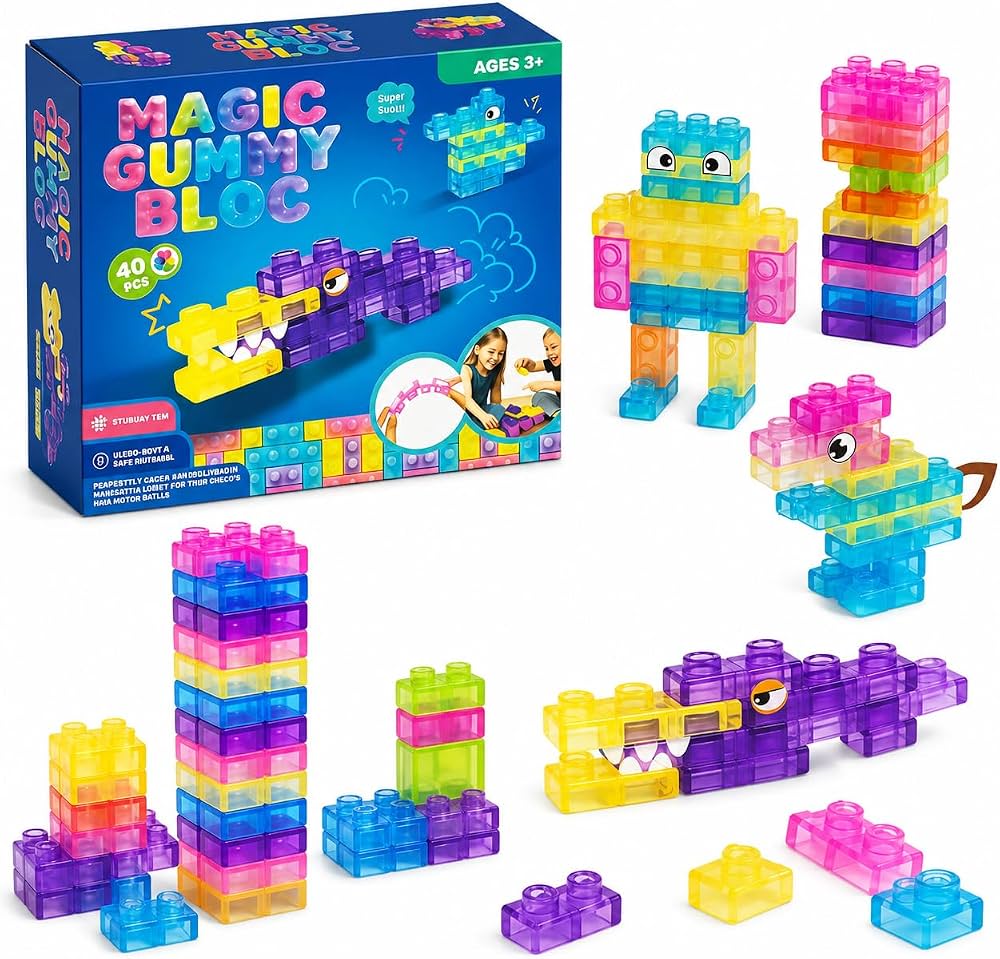 Magic Gummy Bloc – Super Soft Sensory Building Blocks Set (40 Pcs)