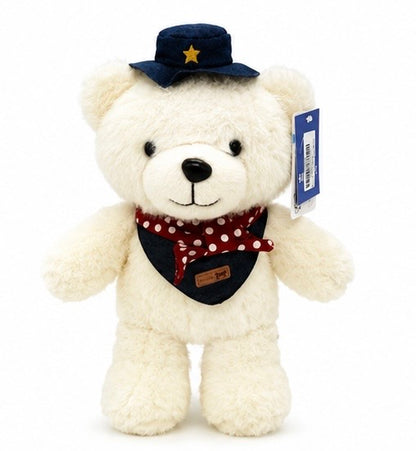 Furry Bear with Bow and and Cap 40 Cm