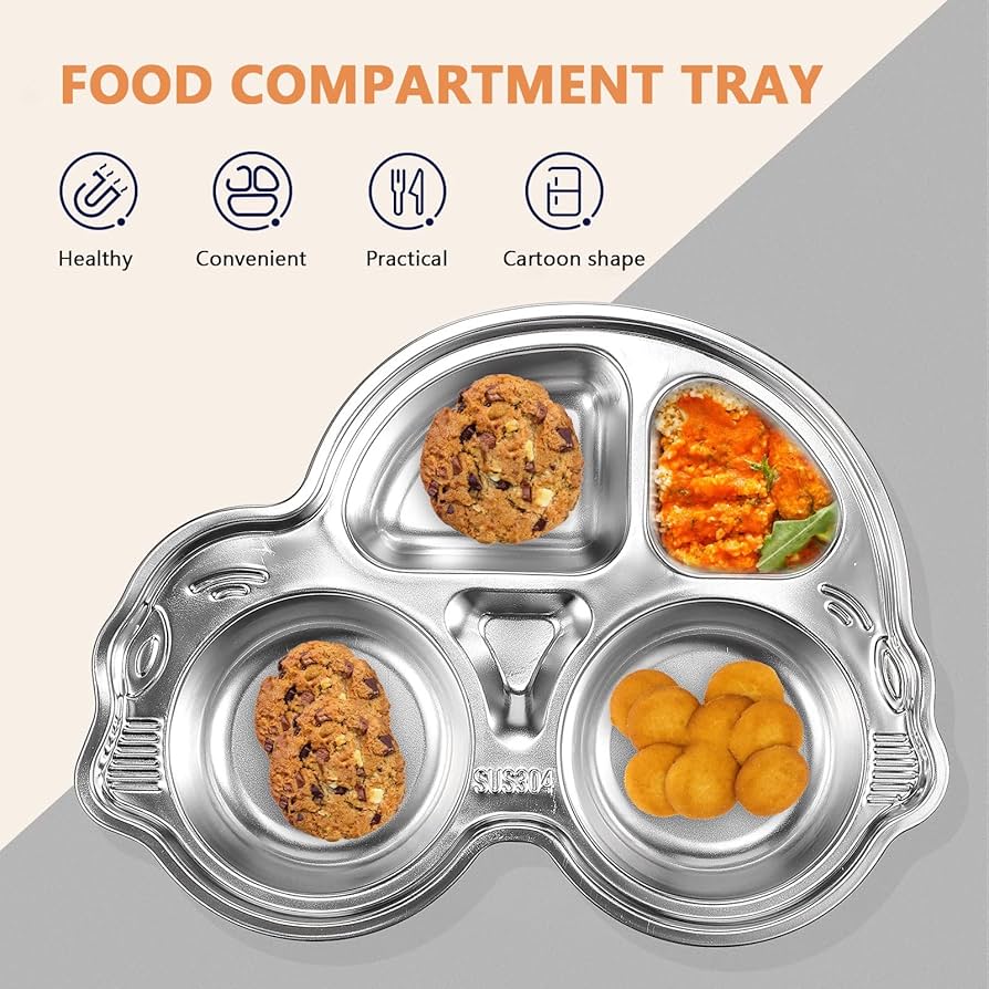 Car Shaped Stainless Steel Divided Food Plate