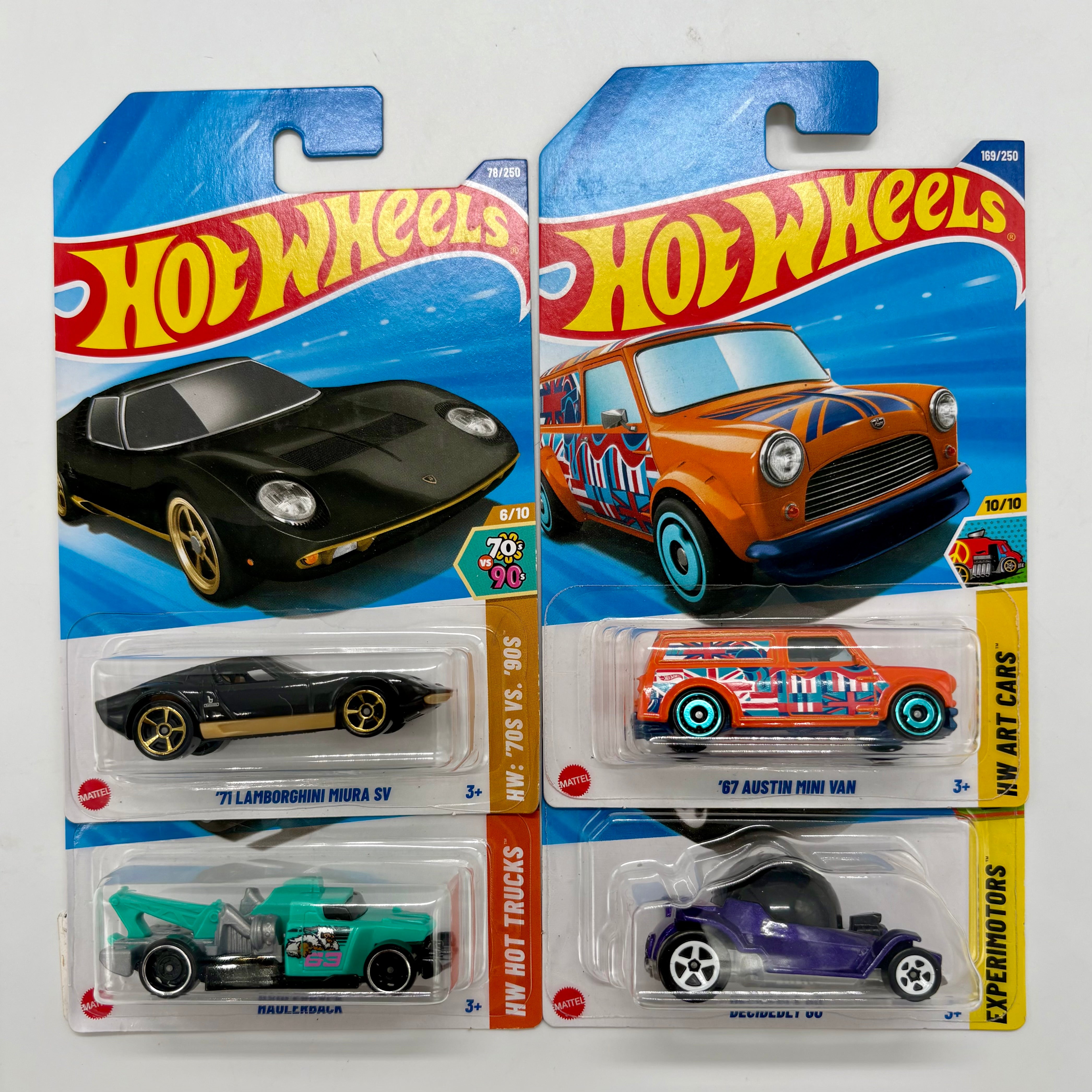 Hot Wheels Set of 4 - 67 Austin Mini Van, Lamborghini Miura SV
