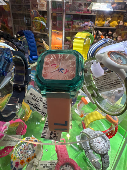 Spiky Square Analog Watch with Typography Strap
