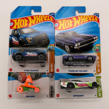 Hot Wheels Set of 4 - 70 Dodge Hemi Challenger, 17 Ford F-150 Raptor, Supercharged, Cone Shaker 1:64 Die-Cast