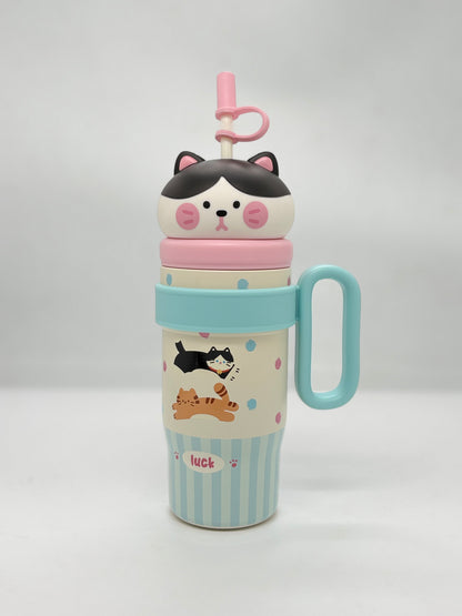 Cute Character 3D Lid Insulated Sipper Tumbler 800ml with Handle