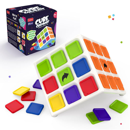 Funskool Cube Conquer, Strategic & Mind Challenging Cube Game for Kids and Adults, Learning & Development Toy for 2-6 Players, Ages 7+, Easy to Learn, Multicolour, Game Nights, Gift Set for Kids